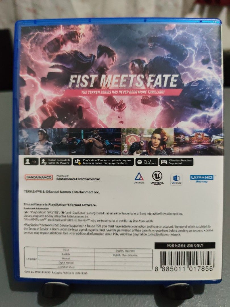 Tekken 8 - PS5 Game (Category: PlayStation) located in Calamba. Submitted by l_dorado (Listing ID 1406013800, Image 2). Description: - Tekken 8 for PS5 - Includes game disc - Includes early purchase bonus content - Published by Bandai Namco Entertainment - Rated ADV 16 - "Fist Meets Fate" on the box Pricing: 2000, brand new price is 2795 so you're saving 795 less RFS: extra funds, di ko na nilalaro.