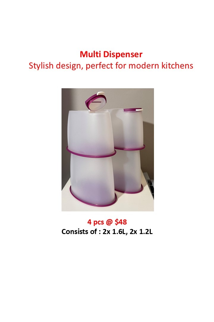 Tupperware Multi Dispenser Set - 1.2L (2) & 1.6L (2), Furniture & Home ...