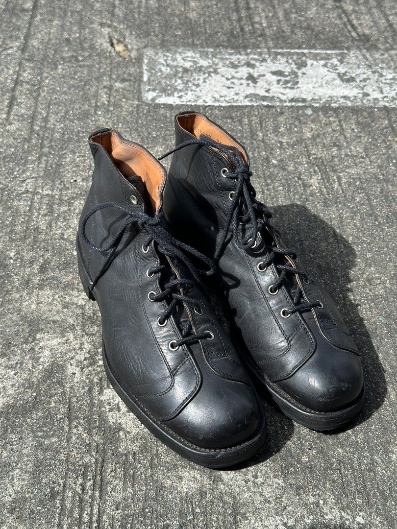 Vintage Leather Boots (Category: Boots) located in Quezon City. Submitted by nikoabl (Listing ID 1405393742, Image 1). Description: - Classic black leather boots - Lace-up design - Monkey Boots - Sturdy construction, vintage aesthetic - Size: 25 EE - Timeless style - Good Year Welted Repaired half sole.