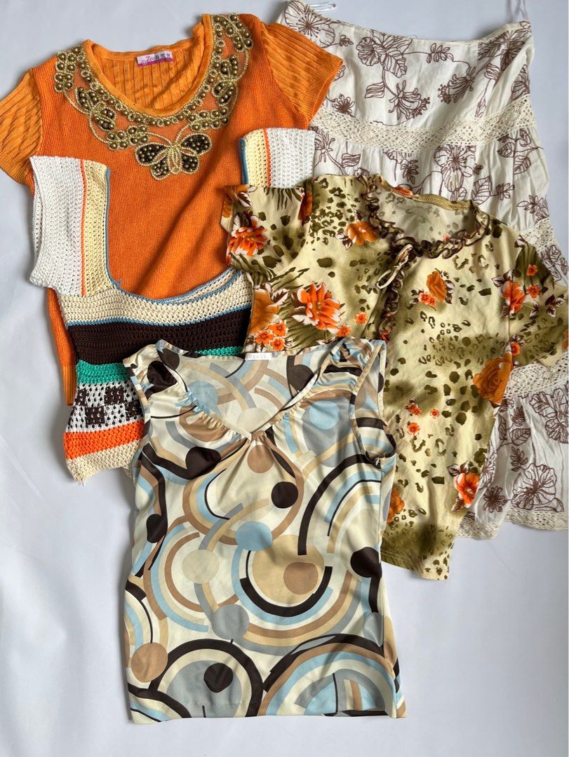 Vintage Tops Bundle (Category: Sets or Coordinates) located in San Fernando. Submitted by yourvintagebuddy (Listing ID 1406068740, Image 1). Description: -includes 4 tops and 1 skirt - very good for selling - ₱150 if per piece - last price posted.