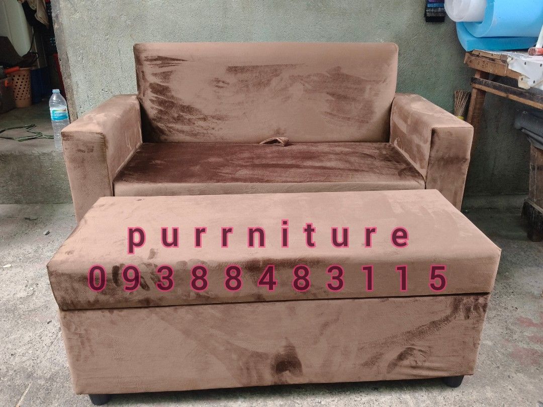 Brown Sofa Bed with Storage (Category: Sofas) located in Marikina City. Submitted by querrygonzaga30 (Listing ID 1406185124, Image 3). Description: MADE TO ORDER OUR FIRST DETACHABLE ARMREST 1 PC 40X16X16 OTTOMAN STORAGE 1 PC 50X24X16 SOFA WITH STORAGE Foam: 4 inches URATEX FOAM Material: SOFIA #2 - Brown sofa bed - Converts into a bed - Features pull-out storage - Made of soft, brown fabric - Includes armrests and backrest - Comes with a matchin