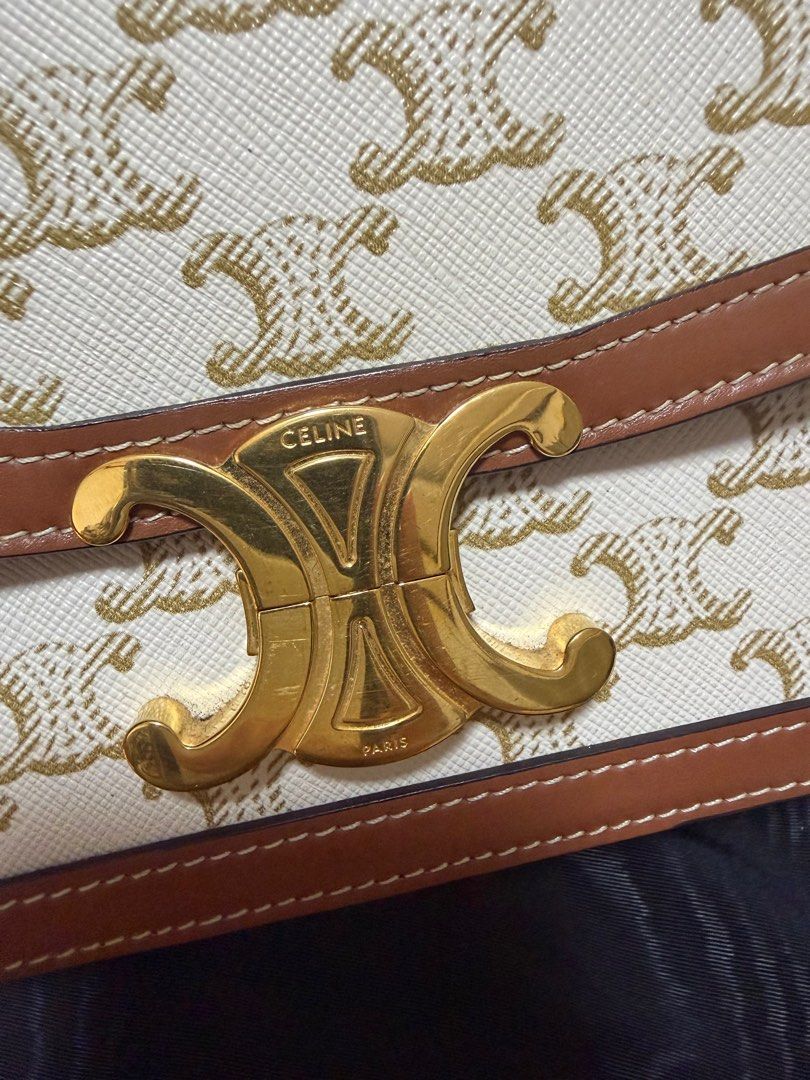 Celine Teen Triomphe Shoulder Bag (Category: Luxury Bags & Wallets) located in Quezon City. Submitted by yesha1809 (Listing ID 1406194180, Image 2). Description: -Authentic Celine Teen Triomphe Bag Canvas and Calfskin White - With dustbag -With verifiable Entrupy Certificate from Canonebags.prime -Brand new price: 235K you can check it online .