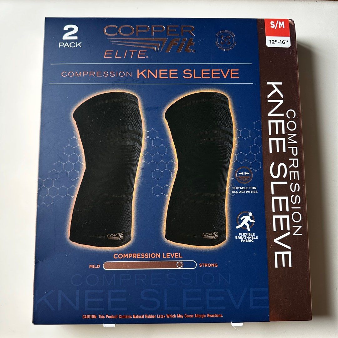 COPPER FIT ELITE Compression Knee Sleeve 2pk (S/M, 12”-16”), Sports ...