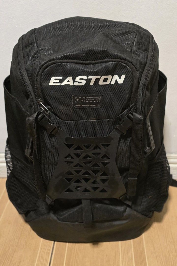 Easton Walk-Off NX Elite Baseball Backpack (Category: Other Sports Equipment and Supplies) located in Marikina City. Submitted by bingbing29 (Listing ID 1406230333, Image 1). Description: -Used only once -Designed for carrying baseball or softball equipment -Extra-wide mouth opening for easy access to the main compartment -Unique hex-grid tarpaulin helmet holder for external storage. -"Gear Klip" on the exterior sides to hold cleats, gloves, or o