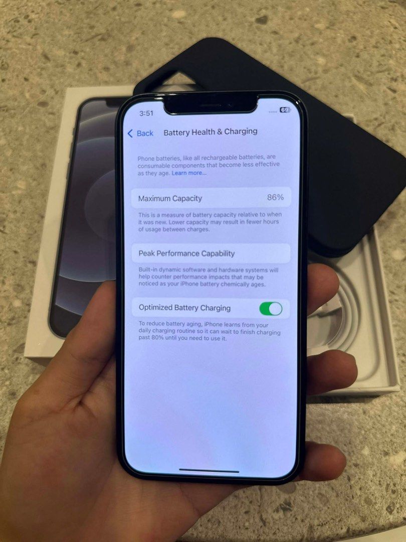 FOR SALE IPHONE 12 64GB (Category: iPhone 12 Series) located in Mandaluyong City. Submitted by decsustain (Listing ID 1406106656, Image 2). Description: Pre-Owned iPhone 12 64GB Openline (BLACK) - No history of repairs - 86% battery health (original, not boosted or replaced) - Factory unlocked (openline) - ZPA (NTC approved) - No issues! - 3uTools all you want - Unli check upon meetup Inclusion : Charger, Case, Tempered & Replacement Box .