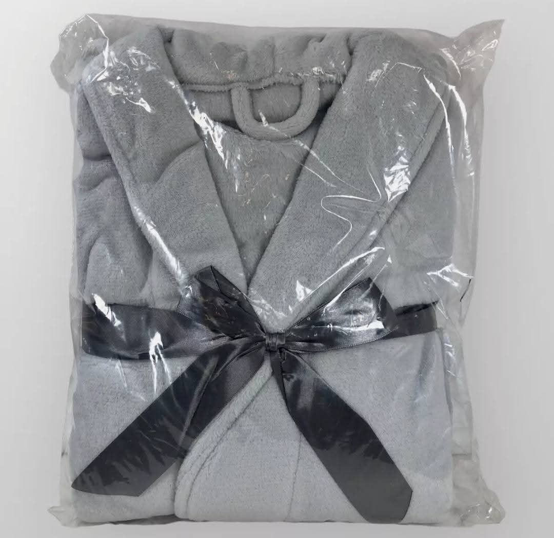 Grey Fleece Robe with Belt (Category: Undergarments & Loungewear) located in Baguio. Submitted by itsdesireeeee (Listing ID 1406257175, Image 3). Description: Soft Gray Robe — Fur/Velvet 🩶🤍 ₱500 each - Extra cozy! super soft fur. Brand new! 2 pcs. Available - Soft grey fleece robe - Shawl collar - Two front pockets - Matching belt - Designed for comfort and warmth - Packaged in a clear plastic bag - Ideal for home lounging.