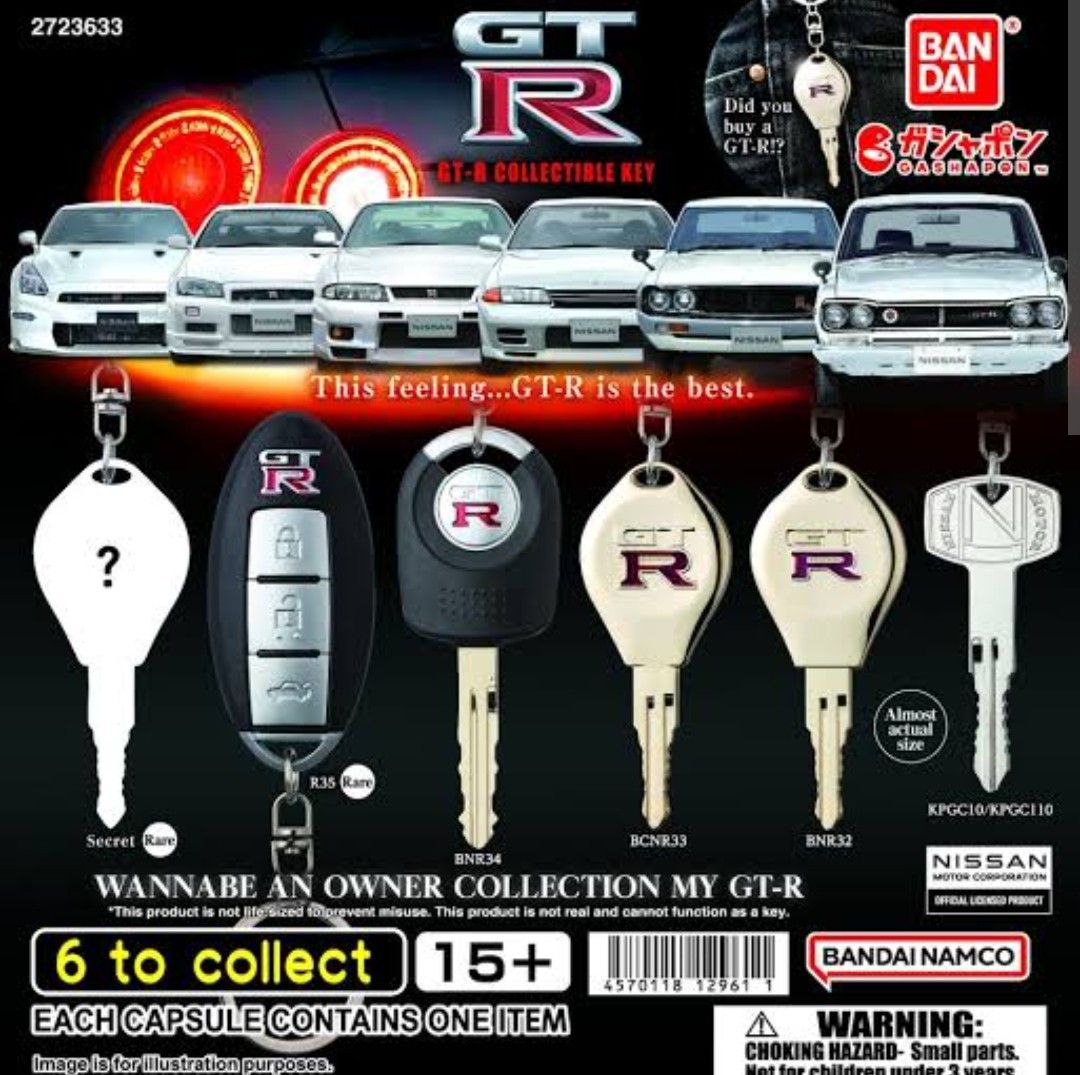 GTR Keys Gashapon (Category: Vintage Collectibles) located in Rizal. Submitted by mikhanics (Listing ID 1406186699, Image 1). Description: Selling Sealed Capsules As SET 3.5K PHP including all 6 keys. As per piece: KPGC - 250PHP R32 - 500HP R33 - 500PHP R34 - 800PHP R35- 1500PHP NISMO (SECRET) - 1000PHP Delivery via lalamove/ JNT MEETUPS for sched. Pm for inquiries..