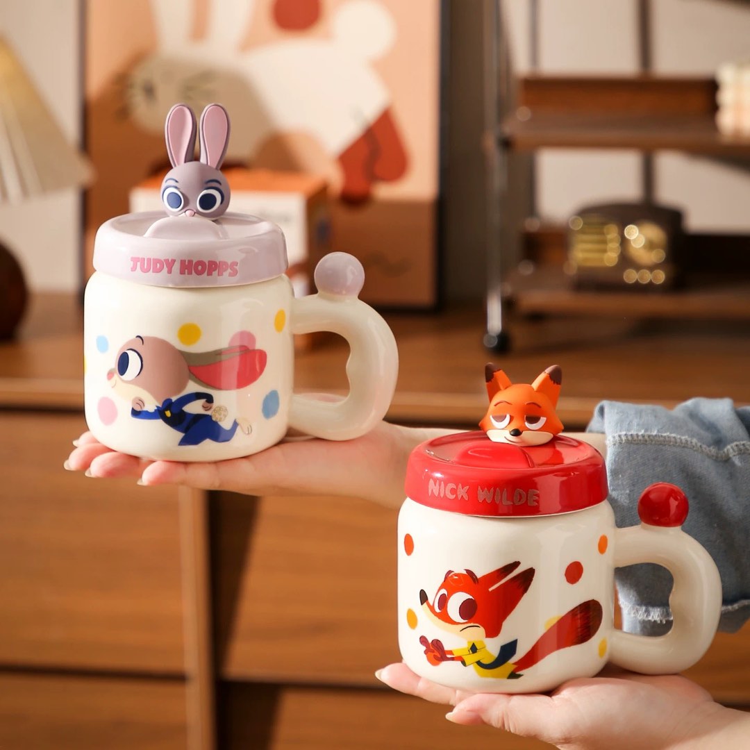 judy nick 陶瓷杯 580ml 連杯蓋 水杯 水壺 水樽 實用 多用途 擺設 擺件 裝飾 zootopia 優獸大都會 狐狸 兔兔 兔 ...