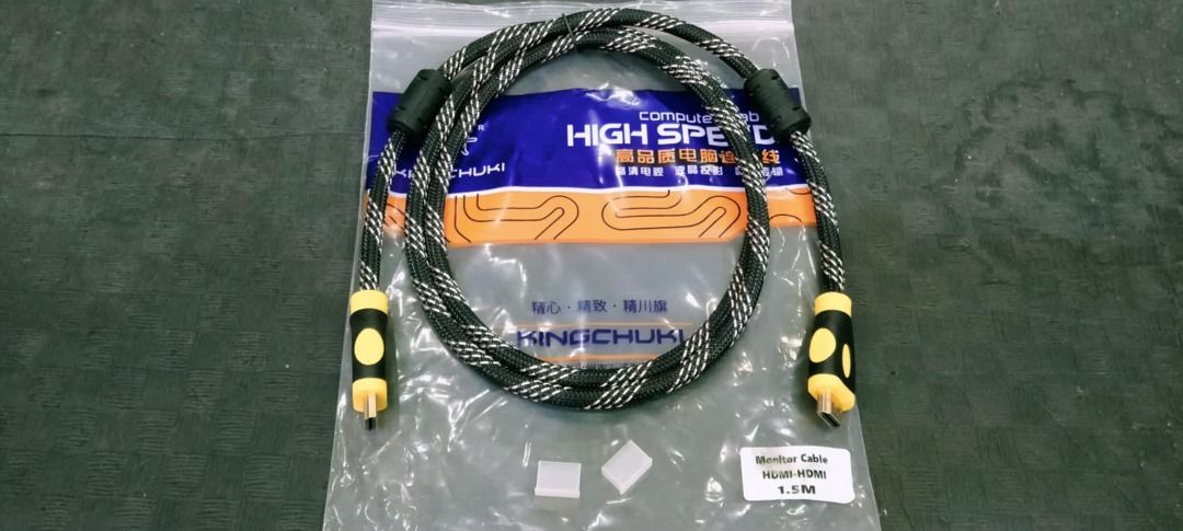 Kingchuki High Speed HDMI Cable 1.5M (Category: Cables & Adaptors) located in Quezon City. Submitted by nearlink091613 (Listing ID 1406191923, Image 2). Description: FOR SALE! - Kingchuki High-Speed HDMI Cable - Length: 1.5 meters - Design: Black and white braided with yellow accents - Intended Use: Monitor - Includes: Two protective caps Visit @ Gilmore I.T Center Store Name: Nearlink Solution's Inc. Contact#: 09463502074.