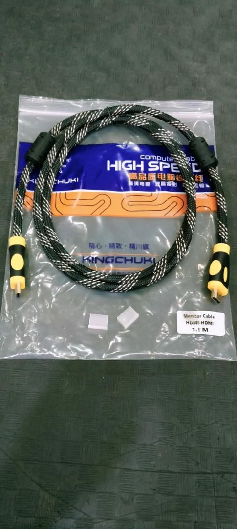 Kingchuki High Speed HDMI Cable 1.5M (Category: Cables & Adaptors) located in Quezon City. Submitted by nearlink091613 (Listing ID 1406191923, Image 3). Description: FOR SALE! - Kingchuki High-Speed HDMI Cable - Length: 1.5 meters - Design: Black and white braided with yellow accents - Intended Use: Monitor - Includes: Two protective caps Visit @ Gilmore I.T Center Store Name: Nearlink Solution's Inc. Contact#: 09463502074.