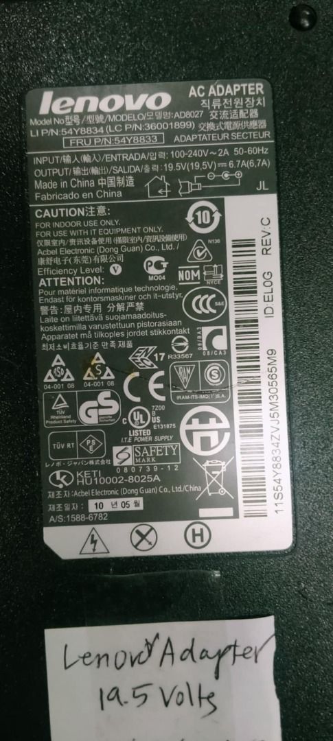 LENOVO 19.5V - 6.7A ADAPTOR (Category: Chargers) located in Quezon City. Submitted by nearlink091613 (Listing ID 1406168738, Image 2). Description: FOR SALE! LENOVO ADAPTER 19.5v-6.7A w/ 3Holes Power Cable - Genuine Lenovo laptop adapter - Includes adapter and power cable - Yellow-tipped connector - Ideal for replacing lost or damaged chargers - Inquire for details 1month Warranty/7days Replacement Void Physical Damage Visit @ Gilmore I.T Center 