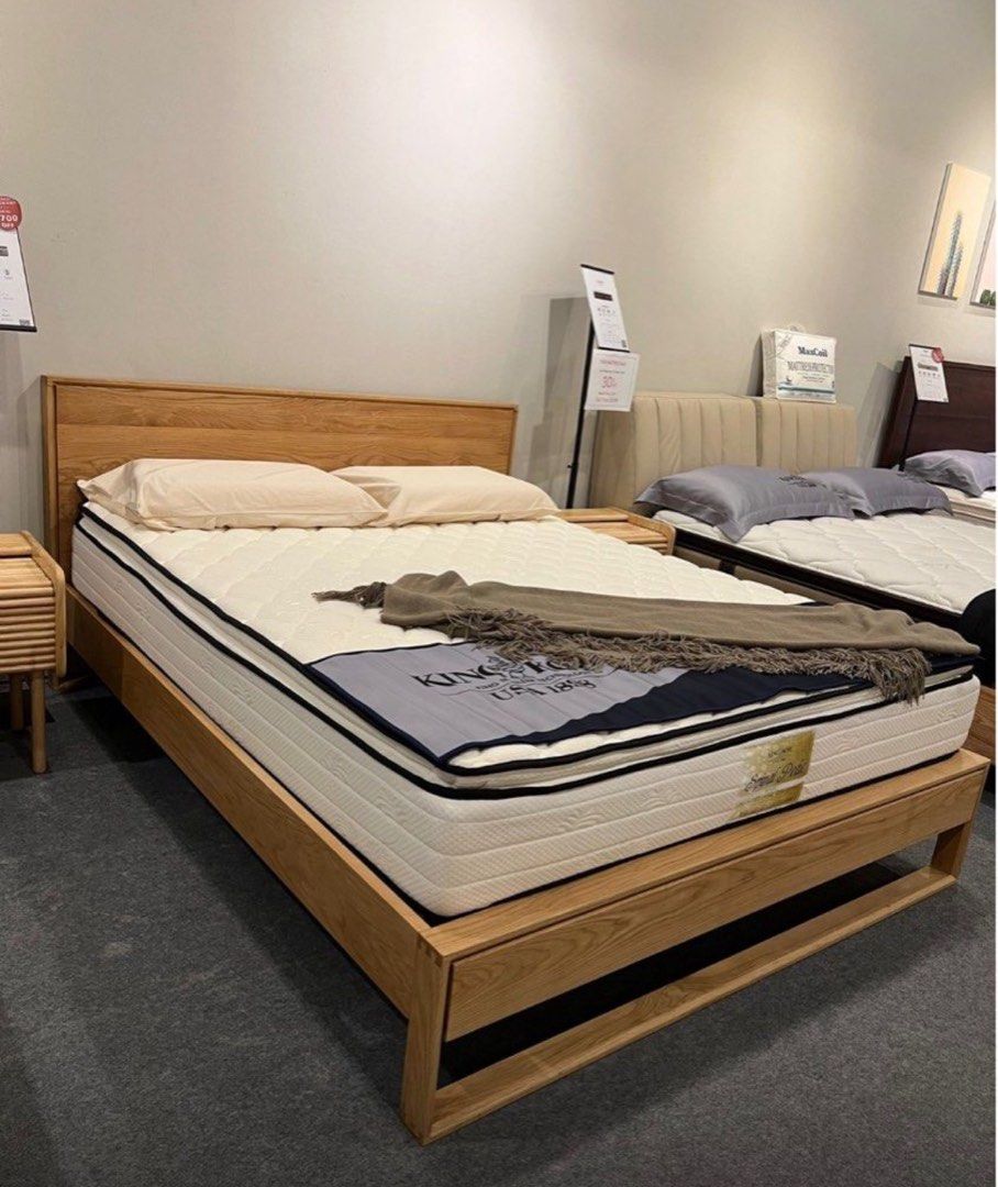 Solid Oak Bed Frame (Category: Bed Frames & Mattresses) located in Singapore. Submitted by theblackmarket_ (Listing ID 1406194227, Image 1). Description: - Solid wood bed frame - Natural wood finish -Pristine mint condition on 1 year plus *Does not include mattress *Buyer to arrange collection & delivery.