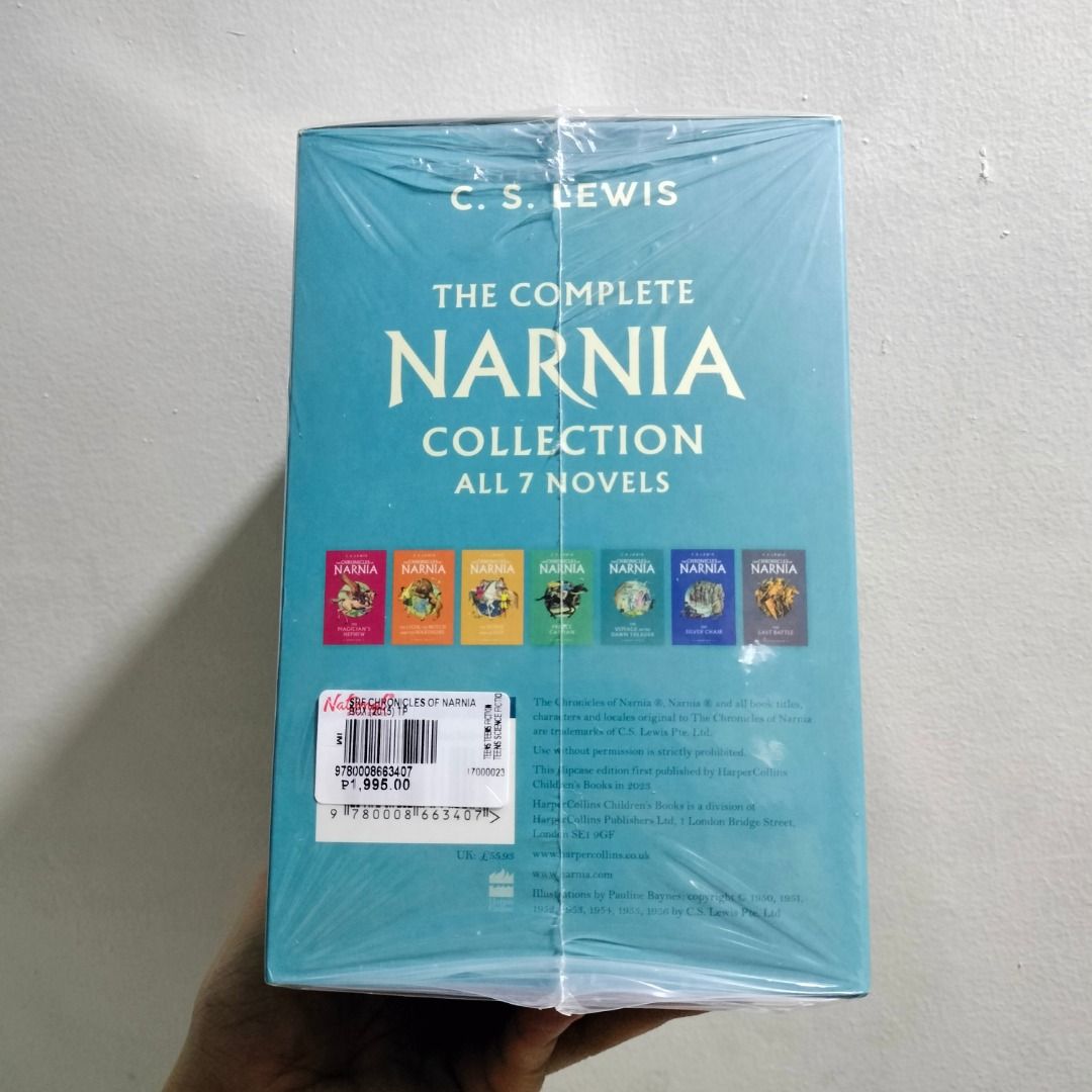 THE COMPLETE NARNIA COLLECTION (Box Set) (Category: Storybooks) located in Antipolo. Submitted by serjyms (Listing ID 1406198029, Image 3). Description: THE COMPLETE NARNIA COLLECTION (Box Set) Selling Price: Php999+sf (from NBS, priced Php1995) Location: Antipolo City, Rizal Condition: Very Good Condition (Brand-new, Sealed) Mode of Payment: Gcash Mode of Delivery: J&T, LBC, Lalamove For inquiries, feel free to message me po. Thank you :)).