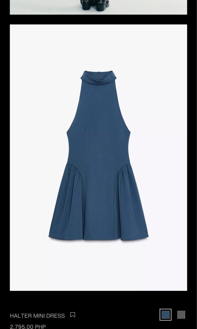 FREE SHIPPING! Zara Blue Halter Neck Dress (Category: Dresses) located in San Pablo. Submitted by millydeclutters (Listing ID 1406181767, Image 1). Description: Used once only! Bought for 2795 in Zara BGC. - Halter neck design - Fit-and-flare silhouette - Unique pleated skirt detail - Solid blue color - Sleeveless - Perfect for a night out or special occasion -Super nice fabric and hugs your body (slightly stretchable) My body measurements Bust- 