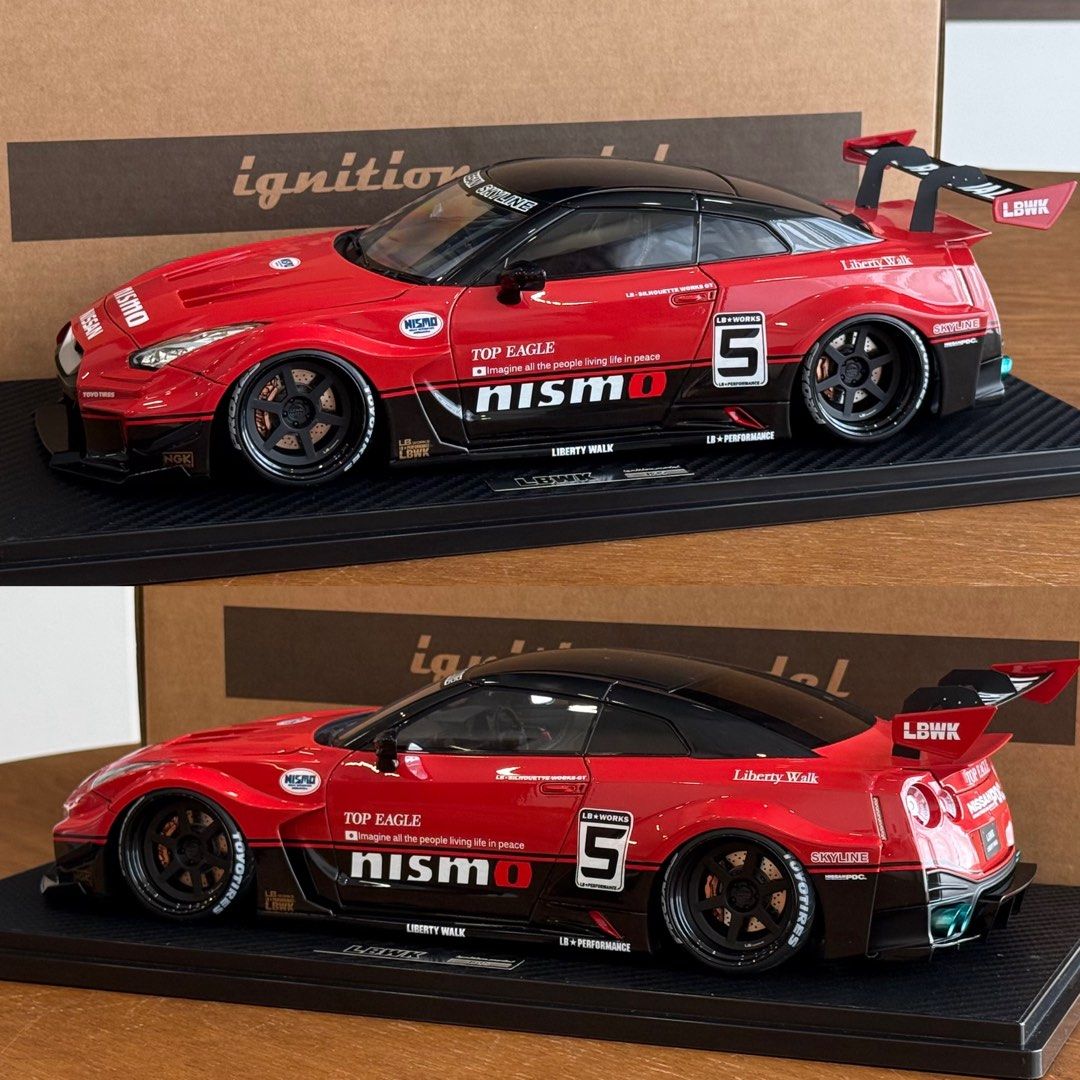 Modellino Auto Ignition Model 1/18 Nissan GT-R LB-Silhouette #5 - Rosso E Nero