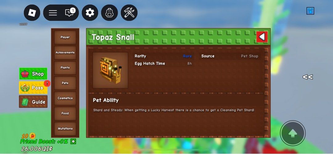 Grow a Garden Topaz Snail (Category: Everything Else Others) located in Pasig City. Submitted by molfindo0708 (Listing ID 1406399139, Image 2). Description: Grow a Garden Topaz snail for sale! -Condition: Brand new -Age: 1 -Weight: 1.64 kg -Rarity: Rare Perfect for your Garden!.