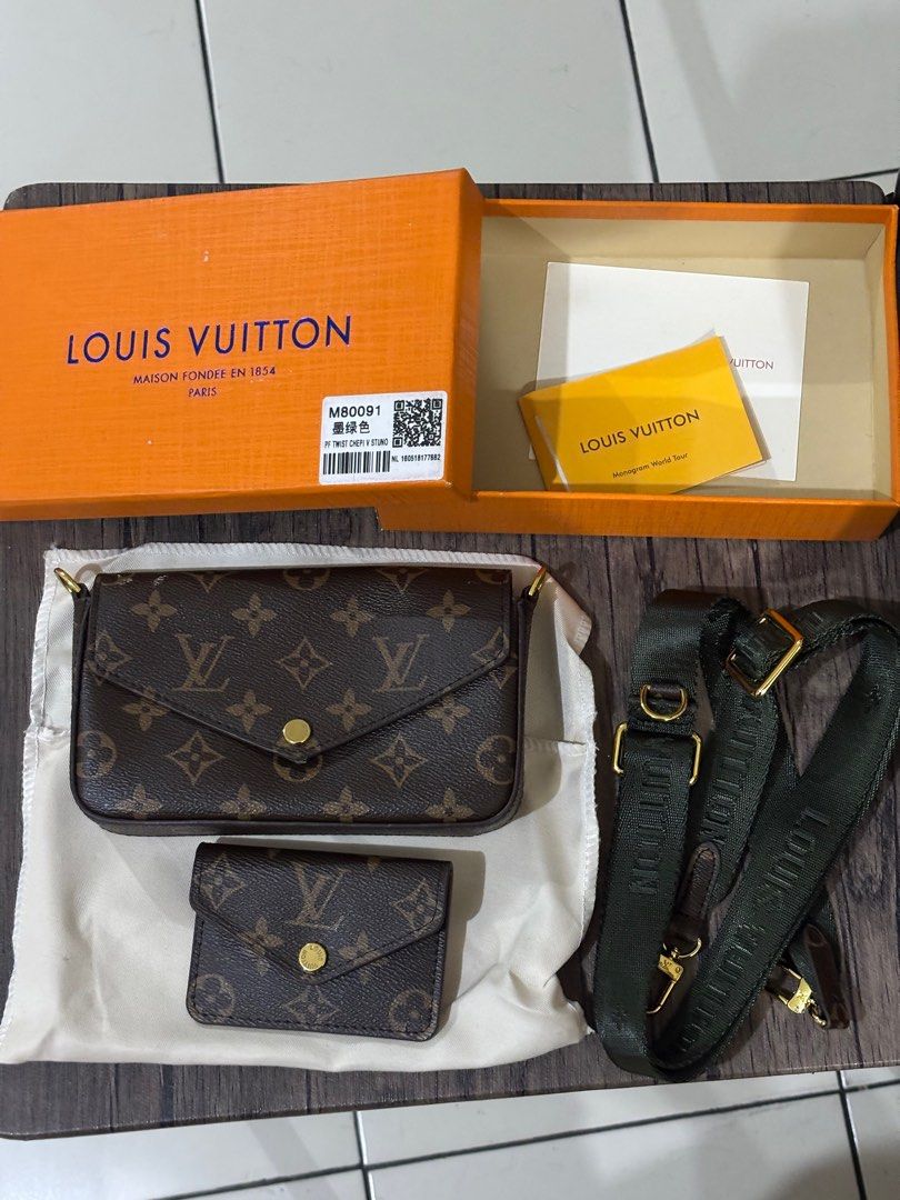 Louis Vuitton Inspired Multi Pochette Bag and Accessories (Category: Luxury Bags & Wallets) located in Manila. Submitted by warmstone_2dc247 (Listing ID 1406375101, Image 1). Description: - Louis Vuitton Inspired Multi Pochette Accessories - Includes main bag, mini pouch, and adjustable strap - Comes with original box, dust bag, and cards - Features classic monogram canvas - Green strap with gold hardware - Green interior - Versatile wear options