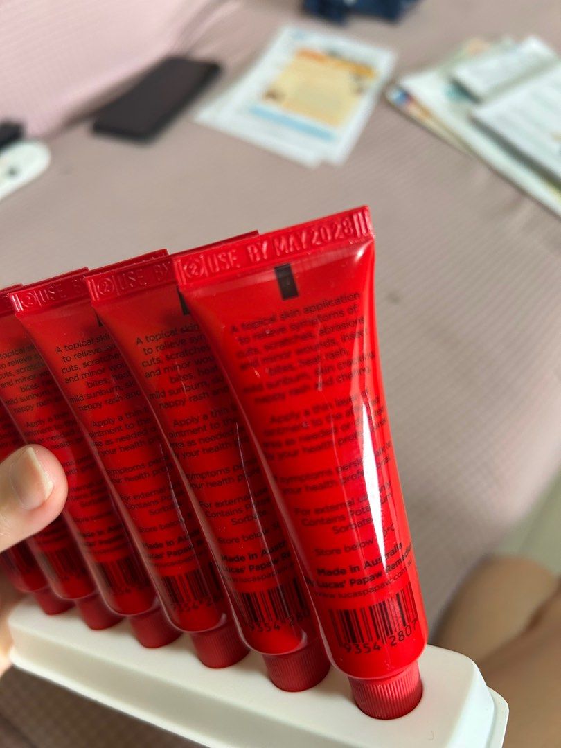 Lucas Papaw Ointment 15g exp May 2028 (Category: Face Care) located in Muntinlupa City. Submitted by piayo (Listing ID 1406291022, Image 2). Description: Relieves: cuts, scratches, abrasions, minor burns, insect bites, heat rash, mild sunburn, skin cracking, and chafing -expiry May 2028 -bought in Australia.