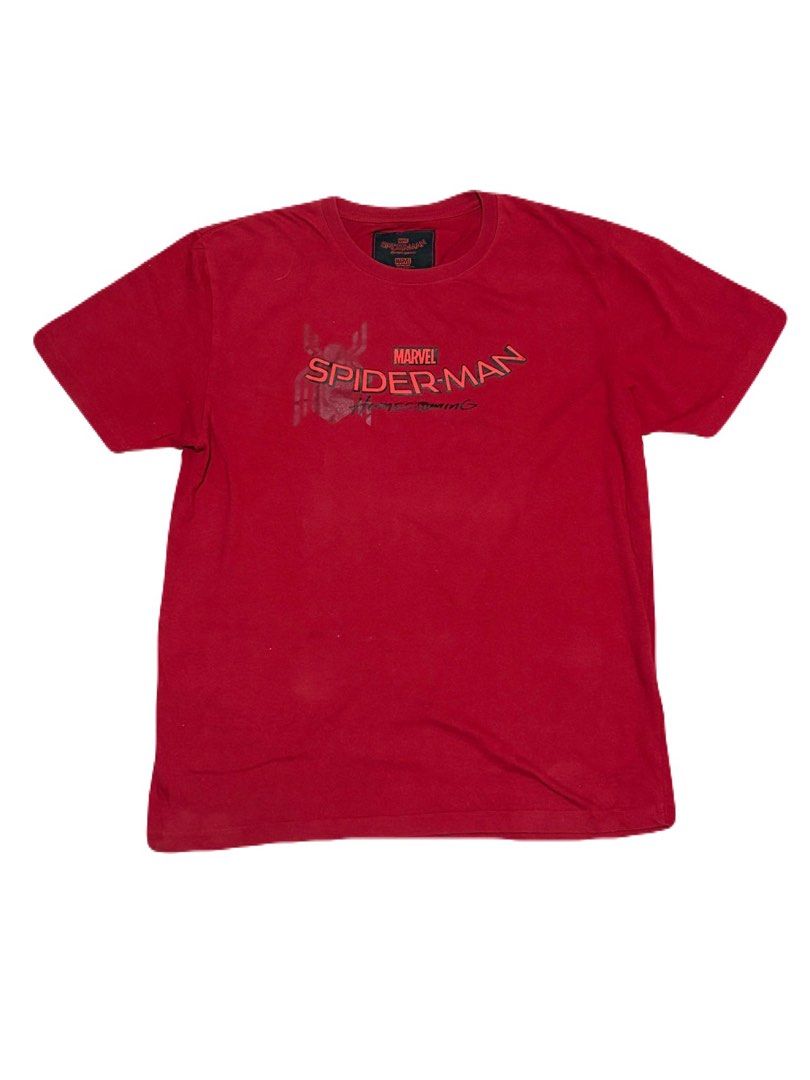 Marvel Spider-Man Homecoming T-shirt (Category: Tshirts & Polo Shirts ) located in Manila. Submitted by onlylans (Listing ID 1406385108, Image 1). Description: - Marvel Spider-Man Homecoming t-shirt - Color: Red - Style: Short sleeves, crew neck - Condition: Minor stain on front - Material: Cotton - Brand tag visible.