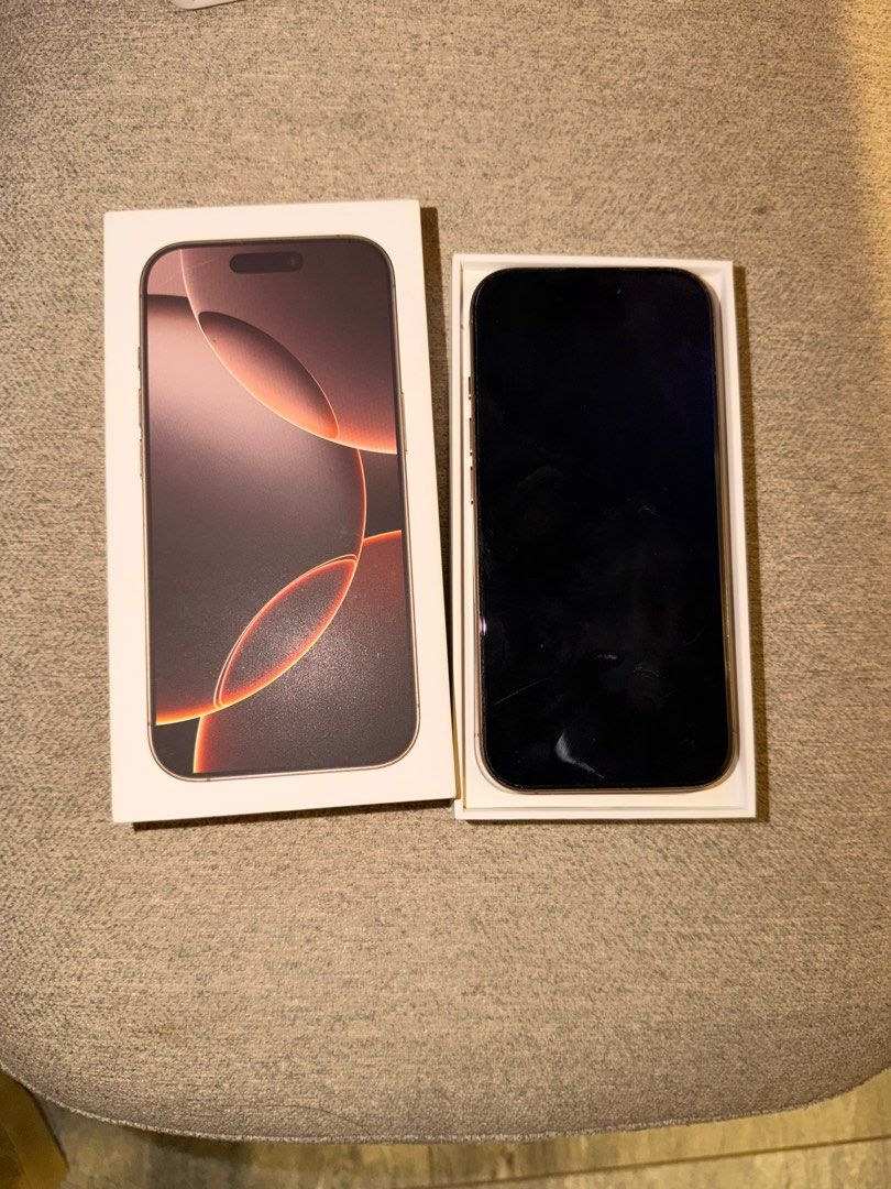 my Iphone 16 Pro 256gb Dual Sim (HK Variant) (Category: iPhone 16 Series) located in Paranaque City. Submitted by blackpanther0101 (Listing ID 1406351995, Image 1). Description: Selling my Iphone 16 Pro 256gb Dessert Titanium Dual Sim (HK Variant) Battery Capacity: 91% Complete Box Set Unused Cable Charger No scratches With tempered glass & case since day 1 With Camera Cover With extra tempered glass .