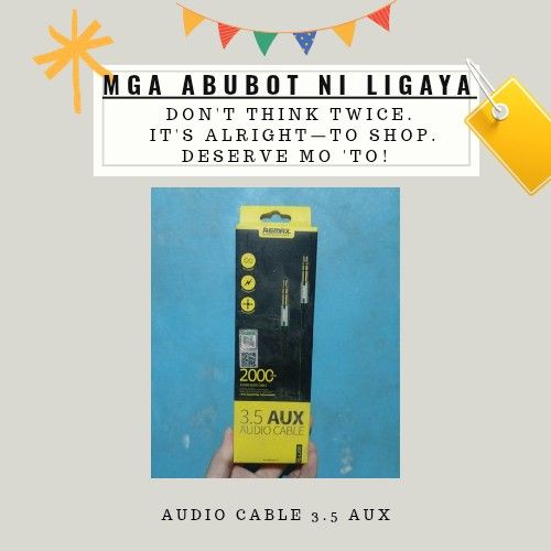 Remax Brand Audio Cable (Category: Portable Audio Accessories) located in Taguig. Submitted by mgaabubotniligaya (Listing ID 1406400483, Image 1). Description: ❗Paalala : Not tested but brand new with box ❗Bawal sa maarte at maselan ❗No return. No exchange. No refund ❗All items as is declared 📍Location: Wawa / Sta. Ana, Taguig 🛵Lalamove and Pick Up Only 💸Payment First thru GCash / PayMaya and other Banks Check out our shop, baka andito hinahan