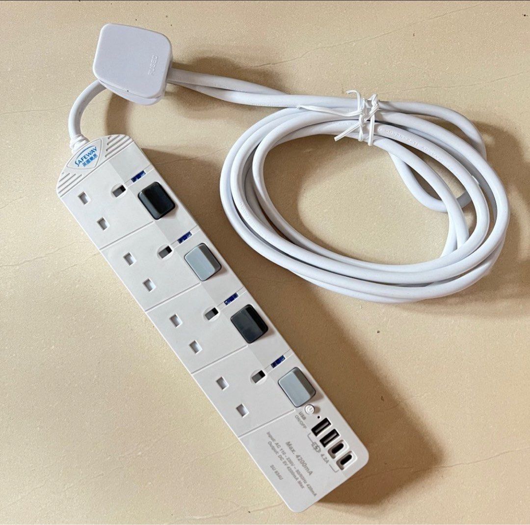 全新 4插 三腳插頭 type C 拖板 USB 充電 叉電, 家庭電器, 轉插器及插頭 - Carousell