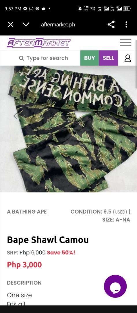 A BATHING APE X COMMON SENSE CAMOUFLAGE SHAWL (Category: Scarves) located in Taguig. Submitted by yyysl_owayyy (Listing ID 1406629604, Image 1). Description: A BATHING APE X COMMON SENSE CAMOUFLAGE SHAWL GOOD CONDITION +SF.