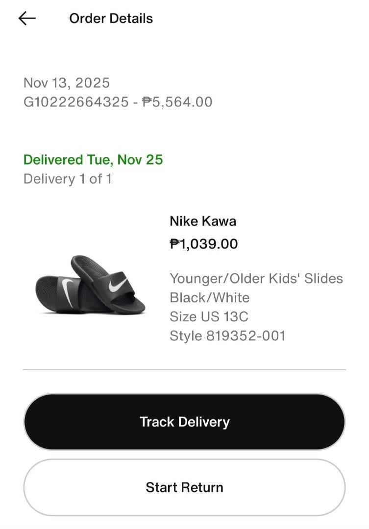 Authentic Nike Kawa Slides - BRAND NEW (Category: Babies & Kids Fashion) located in Tagaytay City. Submitted by thrift.trend (Listing ID 1406541417, Image 3). Description: - We mistakenly ordered the wrong size from the app 😐 - Size: 13C/19 CM - Box included Pay today, ship tomorrow. ‼️ Mine Now, Pay Now ‼️ First To Pay Basis ‼️ No when worn photos ‼️.