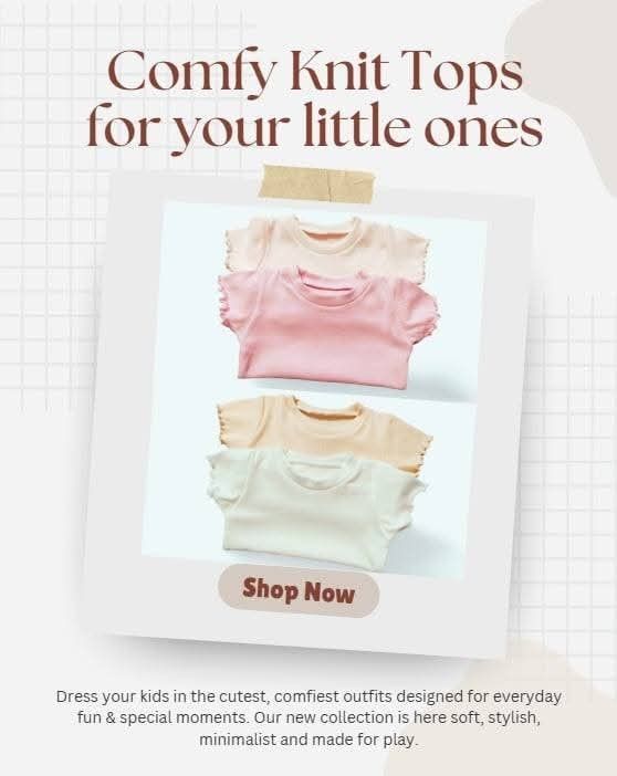 Comfy Knit Tops for Little Ones (Category: Babies & Kids Fashion) located in Taytay. Submitted by aavyaandnin (Listing ID 1406595454, Image 1). Description: - Soft and stylish knit tops for kids - Designed for everyday fun and special moments - Minimalist design - Available in various colors - Perfect for your little ones.
