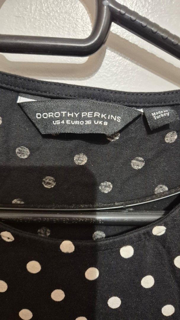 Dorothy Perkins black & white Polka Dot Top (Category: Blouses) located in Manila. Submitted by gcuraming (Listing ID 1406494205, Image 3). Description: - Dorothy Perkins polka dot top - Made of cotton - Features a round neckline - Short sleeves with lace detailing - Fits up to 34-inch bust - Size: US 4, EURO 36, UK 8 shipping from sampaloc manila or makati.