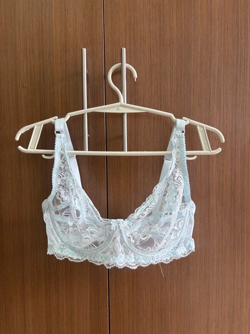 Lace Bra (Category: Undergarments & Loungewear) located in Manila. Submitted by pinpoints (Listing ID 1406495039, Image 1). Description: - Light blue lace bra - Size: 34/75 - Features adjustable straps - Hook-and-eye closure at the back - Material: Lace (97% cotton, 3% spandex).