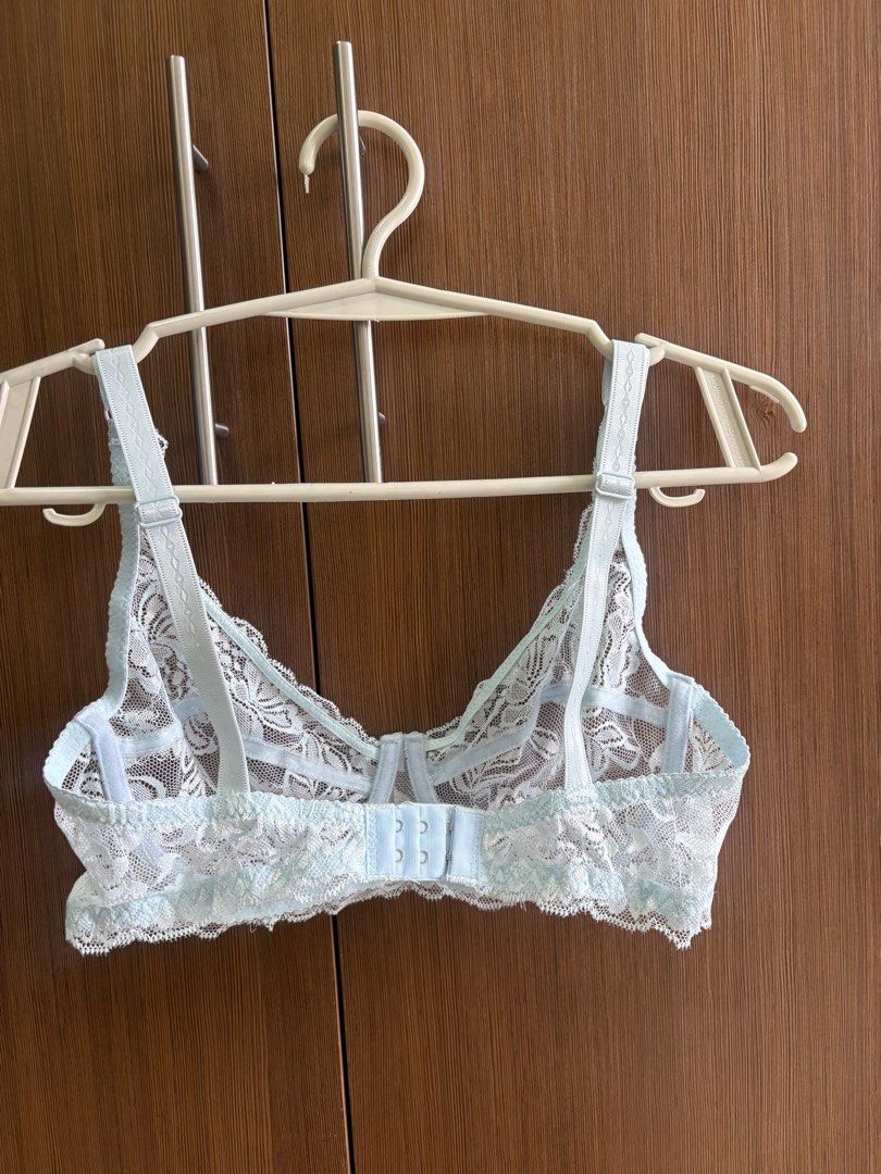 Lace Bra (Category: Undergarments & Loungewear) located in Manila. Submitted by pinpoints (Listing ID 1406495039, Image 2). Description: - Light blue lace bra - Size: 34/75 - Features adjustable straps - Hook-and-eye closure at the back - Material: Lace (97% cotton, 3% spandex).