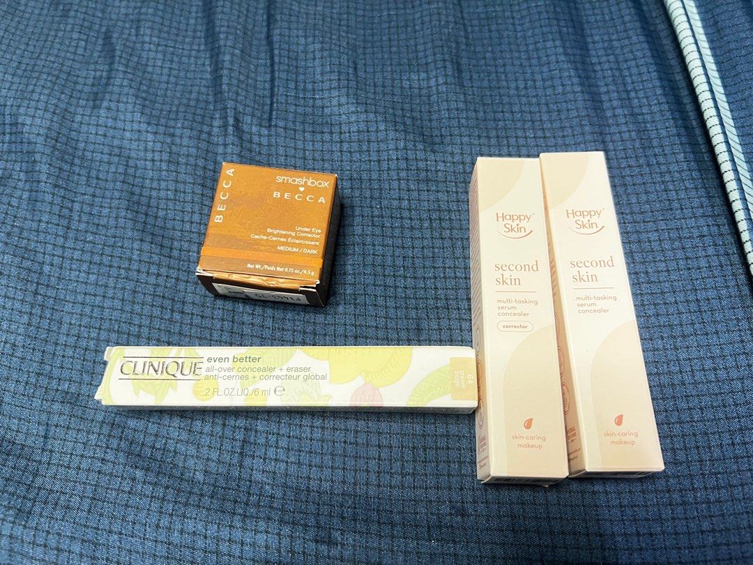 Make up (Category: Makeup) located in Manila. Submitted by nadialeigh07 (Listing ID 1406515154, Image 1). Description: Correctors and concealers for sale Happy Skin Corrector - Medium Peach Happy Skin Concealer - Light Beige Clinique Even Better Concealer - Cream Beige Smashbox Becca Under Eye Corrector - Medium/Dark All are used once for practice (nasobrahan ako ng diin sa becca. Sorry halatang di gumagamit) Rfs: never ako nagmmakeup so magaaral
