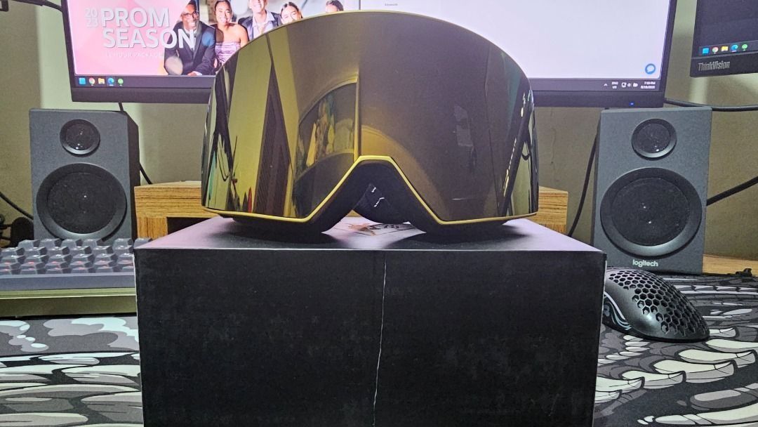 Matador Project 75th Anniversary Goggles (Category: Sunglasses & Eyewear) located in Pasay City. Submitted by bs_flatline (Listing ID 1406527527, Image 3). Description: These goggles are from the Matador Project, celebrating the NBA's 75th anniversary. They feature a gold-colored lens and a black strap with the NBA 75 logo. The goggles come with a black box, also bearing the Matador Project and NBA 75 logos. The design suggests a focus on style a
