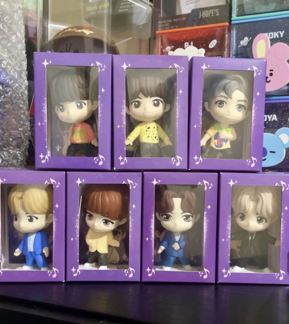 McDo x BTS Tiny Tan Happy Meal Collectibles (Category: K-Wave Merchandise) located in San Juan City. Submitted by thehaulworld (Listing ID 1406580148, Image 1). Description: ✅ McDonalds X BTS Tiny Tan Collectibles ✅ Photocard Included ✅ Modified Box (with window acetate) Included (as pictured) ✅ Available: RM.