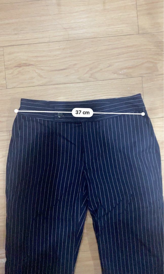 Navy Blue Pinstripe Pants (Category: Other Bottoms) located in Rizal. Submitted by protractor (Listing ID 1406625868, Image 2). Description: - Navy blue pinstripe pants - MOP: Gcash - SF shoulder by Buyer Office? Siren Aesthetic? I gotchu! 🥰.