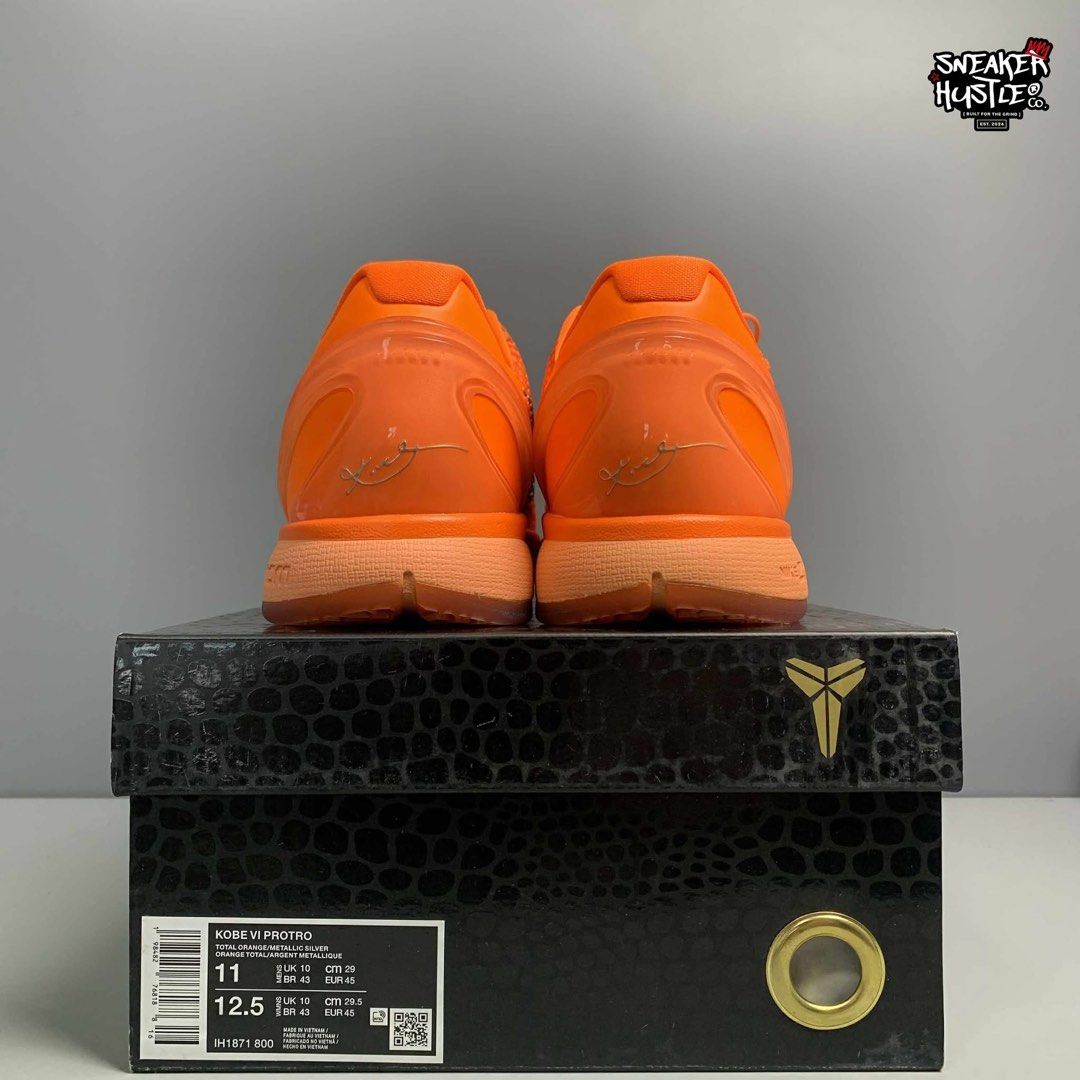 Nike Kobe VI Protro - Orange (Category: Sneakers) located in Quezon City. Submitted by jsneakers-golds (Listing ID 1406601607, Image 2). Description: All sizes available my actual photo posted ✅ Preorder or same day delivery also available Location Quezon City For order minimum downpayment of ₱500 remaining balance can be cod by Lalamove or Lbc Accepted payment is gcash or bank Or cash on delivery accepted ☑️ Message me for order 📥📨.