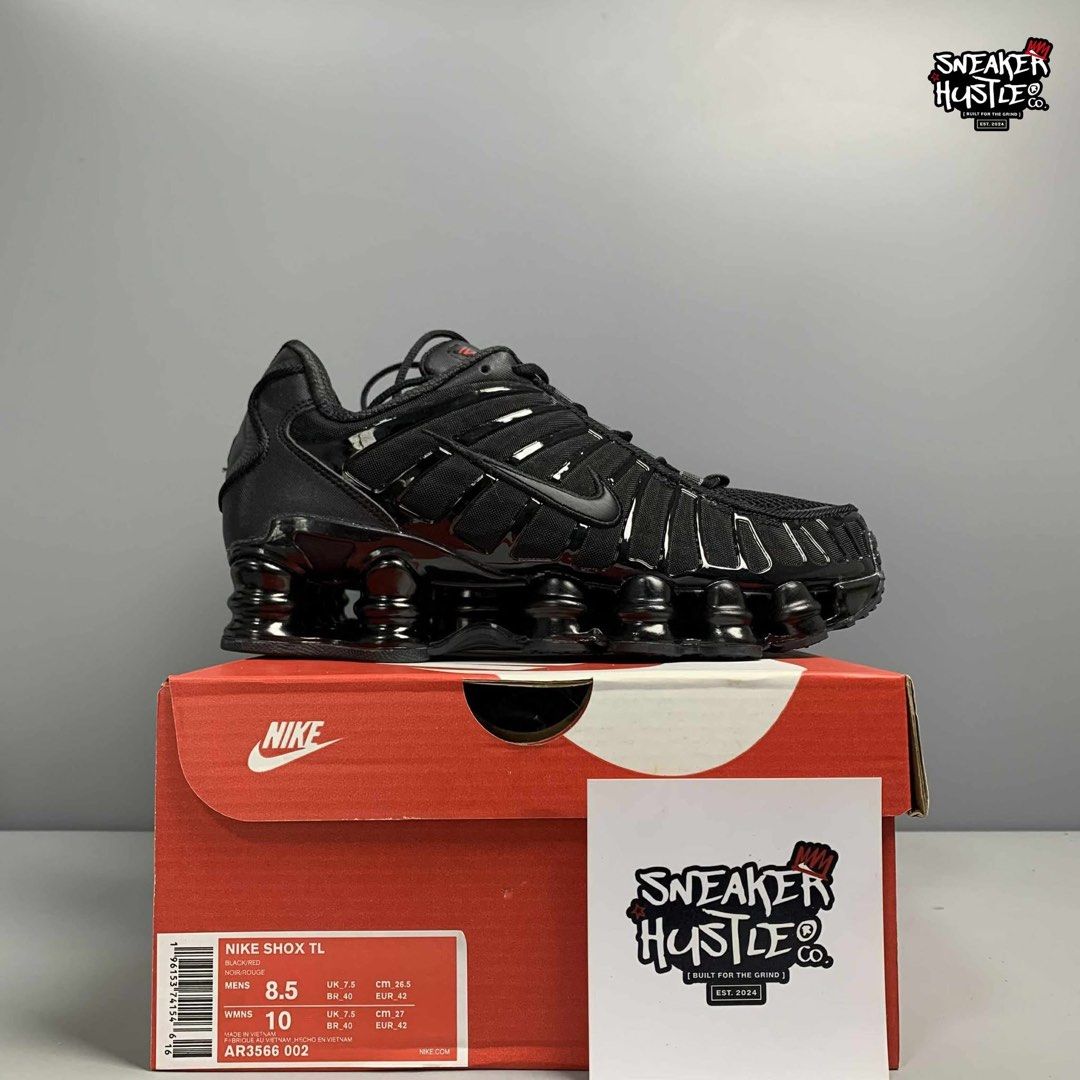 Nike Shox TL Black (Category: Sneakers) located in Quezon City. Submitted by jsneakers-golds (Listing ID 1406600981, Image 1). Description: All sizes available my actual photo posted ✅ Preorder or same day delivery also available Location Quezon City For order minimum downpayment of ₱500 remaining balance can be cod by Lalamove or Lbc Accepted payment is gcash or bank Or cash on delivery accepted ☑️ Message me for order 📥📨.