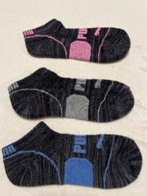 Puma No-Show Socks (Category: Socks) located in Cabanatuan. Submitted by almaespino24263 (Listing ID 1406517075, Image 1). Description: - Puma no-show socks - Dark gray color - Accents: pink, gray, and blue - Puma logo detail - Knit material - Designed to be discreet when worn with shoes.