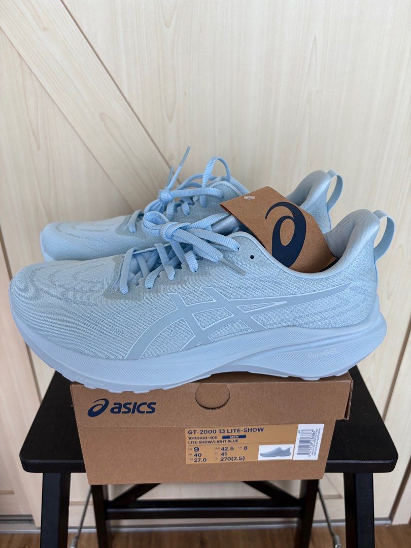 <US 9, NEW> Asics GT-2000 13 LITE-SHOW Running Walking Gym Sneaker Shoes - Light Blue (Category: Sneakers) located in Singapore. Submitted by friendlyguy688 (Listing ID 1406491540, Image 1). Description: RTP $229 —Listed $129 > $105 > $90 last — Fixed $90 Fixed — Reflective glow in the night LITE SHOW US 9 | UK 8 — Deal at listed locations below in Punggol — Brand new Asics GT-2000 13 LITE-SHOW running shoes in a beautiful light blue color. Never