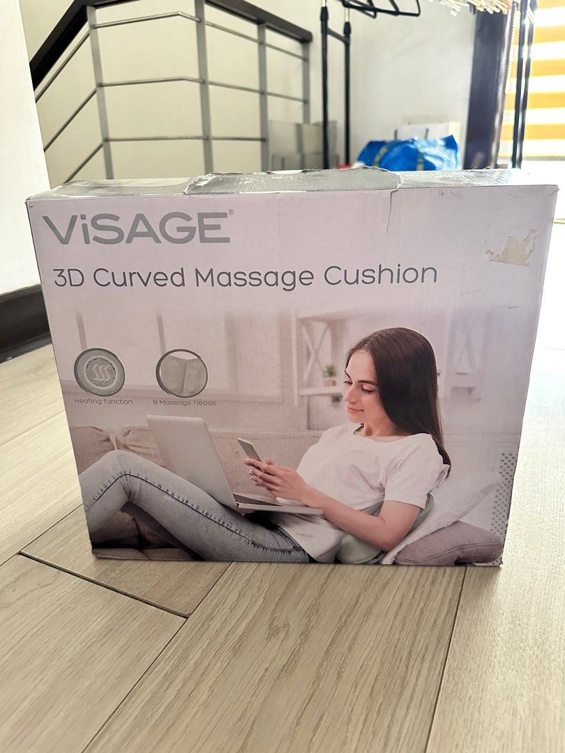 Visage 3D Curved Massage Cushion (Category: Massage Devices) located in Taguig. Submitted by heytreasure (Listing ID 1406466568, Image 1). Description: Visage 3D Curved Shiatsu Massage Cushion — ₱1,200 Only Brand new unit. Box is old and damaged. See photos for condition. This is the Visage massage cushion (Aldi Australia brand). ⭐ Condition • Unit is brand new / never used • Box is very old and ripped (cosmetic only — see photos) • Tested for fu