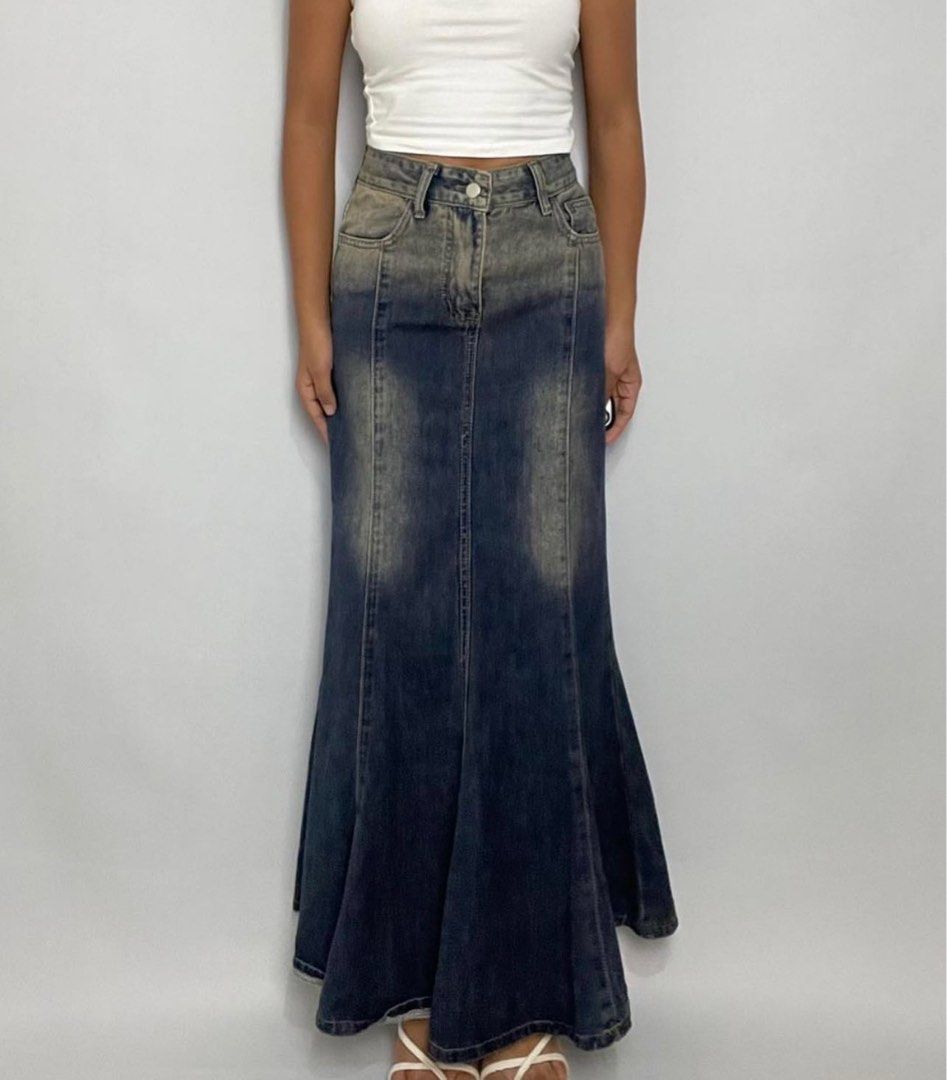 Denim Mermaid Skirt (Category: Skirts) located in Tuguegarao City. Submitted by aimurmere (Listing ID 1406715082, Image 1). Description: Denim mermaid skirt - Faded wash - Not stretchable Can fit S-M Waist (laid flat): 13.5 Length: 36 in Reminder: these is preloved, i got it from an ig shop, but rest assured it is in good condition (see photos). Colors may vary due to lighting. Fixed price. J&T delivery. GCash only..
