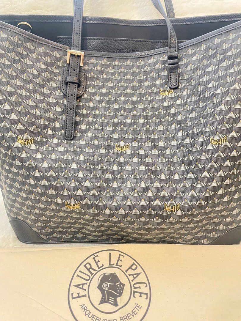 FLP Tote Bag (Category: Luxury Bags & Wallets) located in Apalit. Submitted by shopforbrands1 (Listing ID 1406707475, Image 1). Description: - Fauré Le Page Daily Battle tote bag - Distinctive pattern - Spacious interior - Top handle and shoulder strap - Gold-tone buckle - Features the brand's logo - Smooth fabric lining - Includes dust bag - Large Size.
