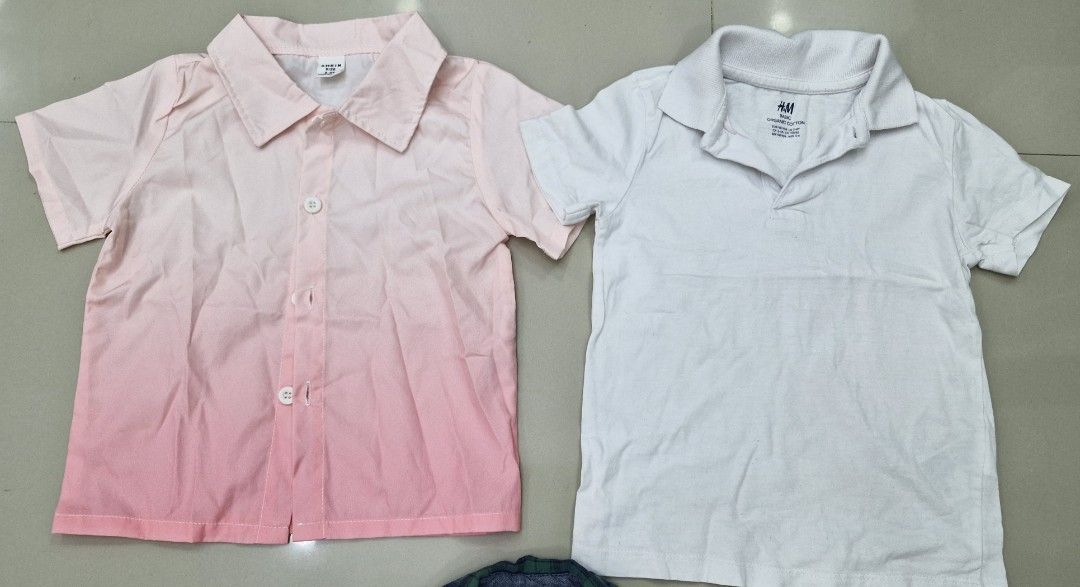 Take all H&M, OshKosh, Shein Shirts - Bundle (Category: Babies & Kids Fashion) located in Malolos. Submitted by prelovedclothes_stuff (Listing ID 1406769612, Image 3). Description: - Bundle of three kids' shirts. - Includes: - Pink ombre button-down shirt (Shein) - White polo shirt (H&M) - Green and blue plaid button-down shirt (OshKosh, size 12M) Pwedeng pwede pang alis😊.