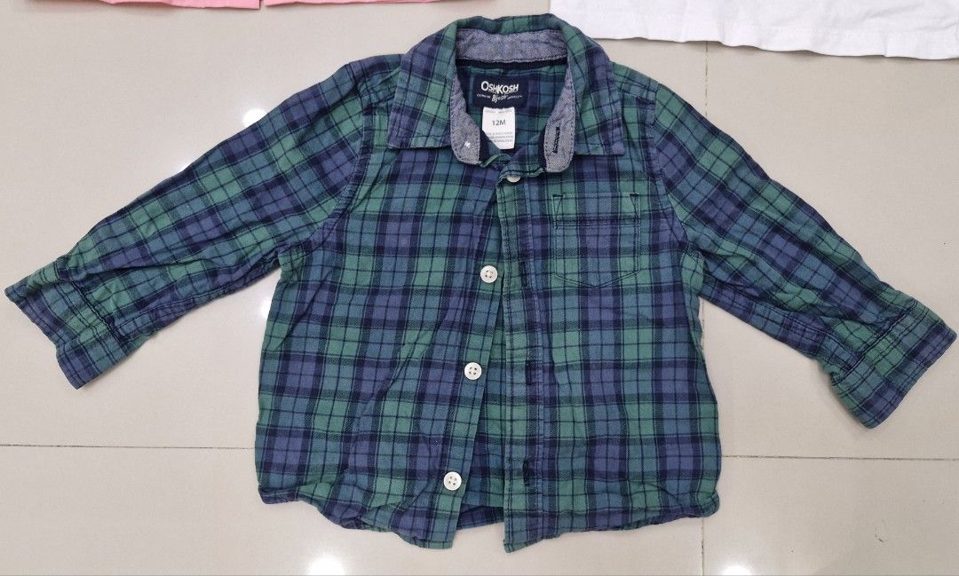 Take all H&M, OshKosh, Shein Shirts - Bundle (Category: Babies & Kids Fashion) located in Malolos. Submitted by prelovedclothes_stuff (Listing ID 1406769612, Image 2). Description: - Bundle of three kids' shirts. - Includes: - Pink ombre button-down shirt (Shein) - White polo shirt (H&M) - Green and blue plaid button-down shirt (OshKosh, size 12M) Pwedeng pwede pang alis😊.