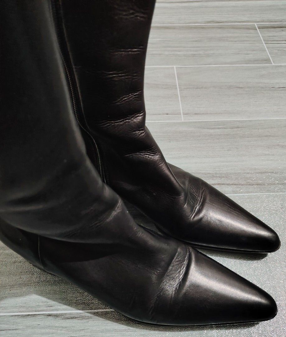 JIL SANDER - RAF SIMONS - Leather Knee-High Side Zip Boots (Category: Boots) located in Manila. Submitted by espesyaloffer (Listing ID 1406693045, Image 3). Description: JIL SANDER - RAF SIMONS - Leather Knee-High Side Zip Boots Condition : 9/10 Size : 36 Flaws : Cracks in the outsole. Need topy sole protector P5,000 + sf.