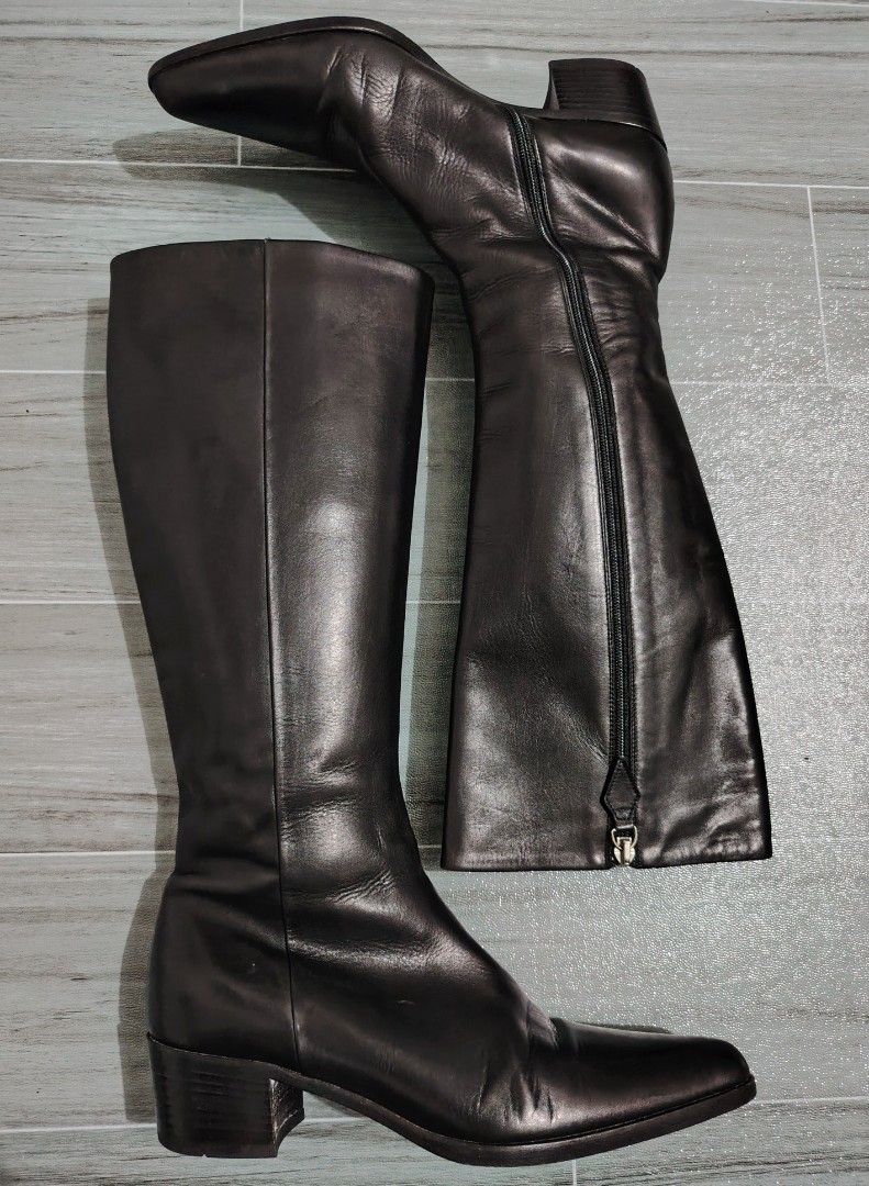 JIL SANDER - RAF SIMONS - Leather Knee-High Side Zip Boots (Category: Boots) located in Manila. Submitted by espesyaloffer (Listing ID 1406693045, Image 2). Description: JIL SANDER - RAF SIMONS - Leather Knee-High Side Zip Boots Condition : 9/10 Size : 36 Flaws : Cracks in the outsole. Need topy sole protector P5,000 + sf.