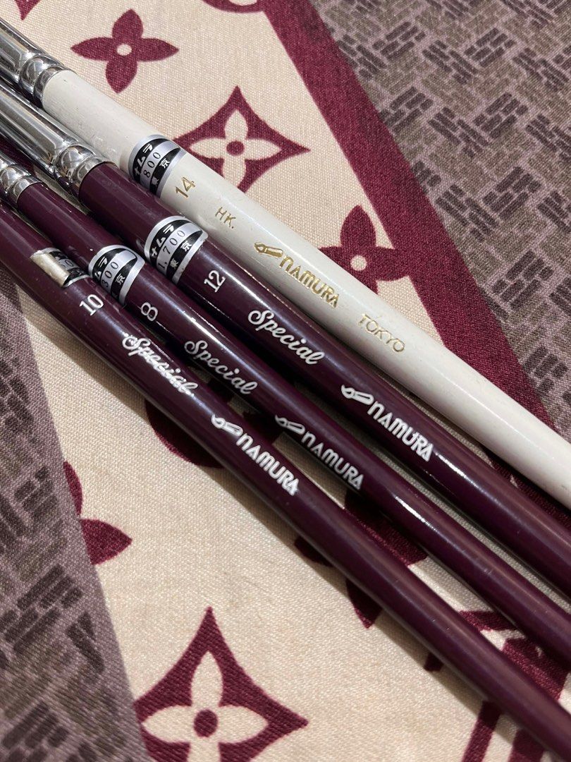 Namura Special Paint Brushes Set (Category: Art & Prints) located in Paranaque City. Submitted by eller_2 (Listing ID 1406764326, Image 2). Description: Set of Namura Special paint brushes. Includes sizes 8, 10, 12, and 14. The brushes have dark burgundy handles with white lettering. Made in Tokyo..