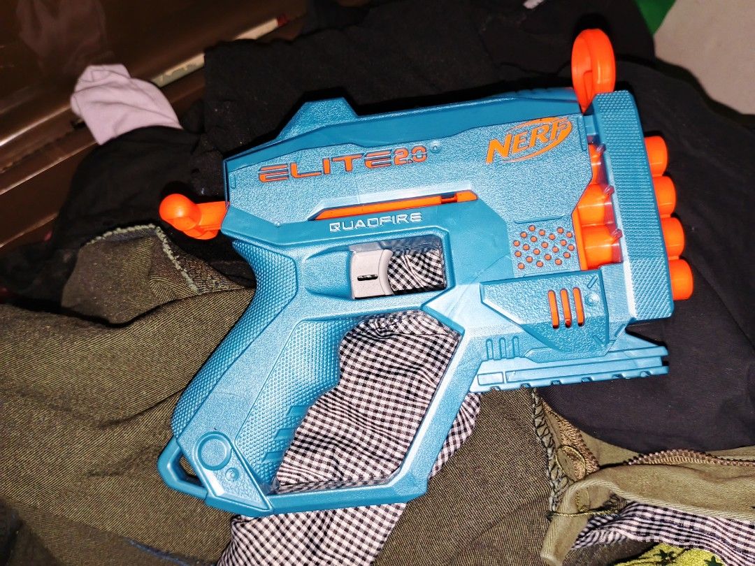 Nerf Elite 2.0 Quadfire Toy Gun/Bubble Gun (Category: Action & Battle Toys) located in Manila. Submitted by harpercbrr36253 (Listing ID 1406809066, Image 2). Description: - Nerf Elite 2.0 Quadfire (blue and orange) with quadfire design. - Pink and blue bubble gun. (untested sa actual bubble but it still has a battery and working pa naman) - Both are designed for fun and play. includes: -2 nerf gun & 1 Bubble gun pwede sa mga kids niyo LOC : SAN J