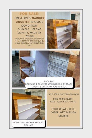 Pre-loved Cashier Counter - Wood (Category: Tables & Sets) located in Pasig City. Submitted by sms2019 (Listing ID 1406690936, Image 1). Description: .